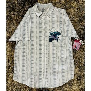 NEW Disney Shirt Adult Medium White Blue Frozen 2‎ Woven Brittney Lee Button Up